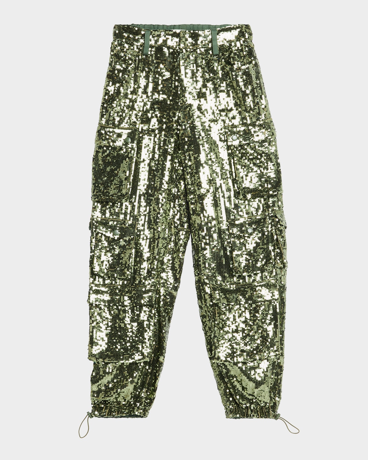 Alice And Olivia Olympia Mid-rise Sequined Cargo Pants In Gray