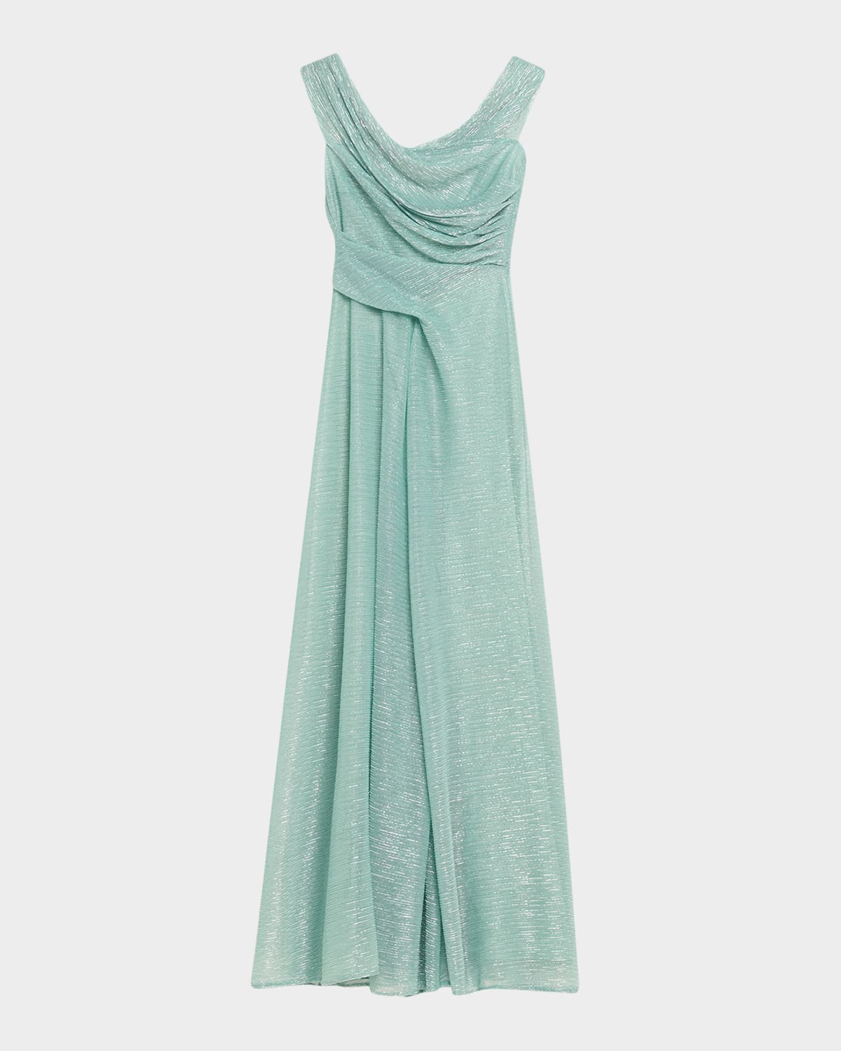 Talbot Runhof Draped Off-the-shoulder Metallic Plisse Gown In Green