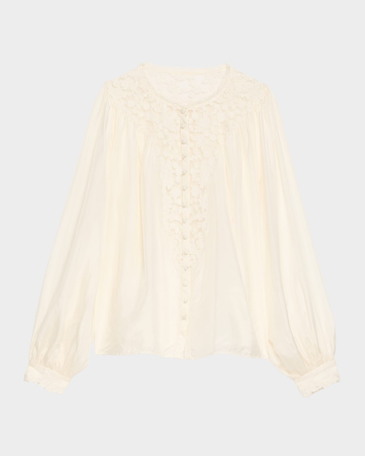 Loveshackfancy Carine Silk Lace Blouse In White