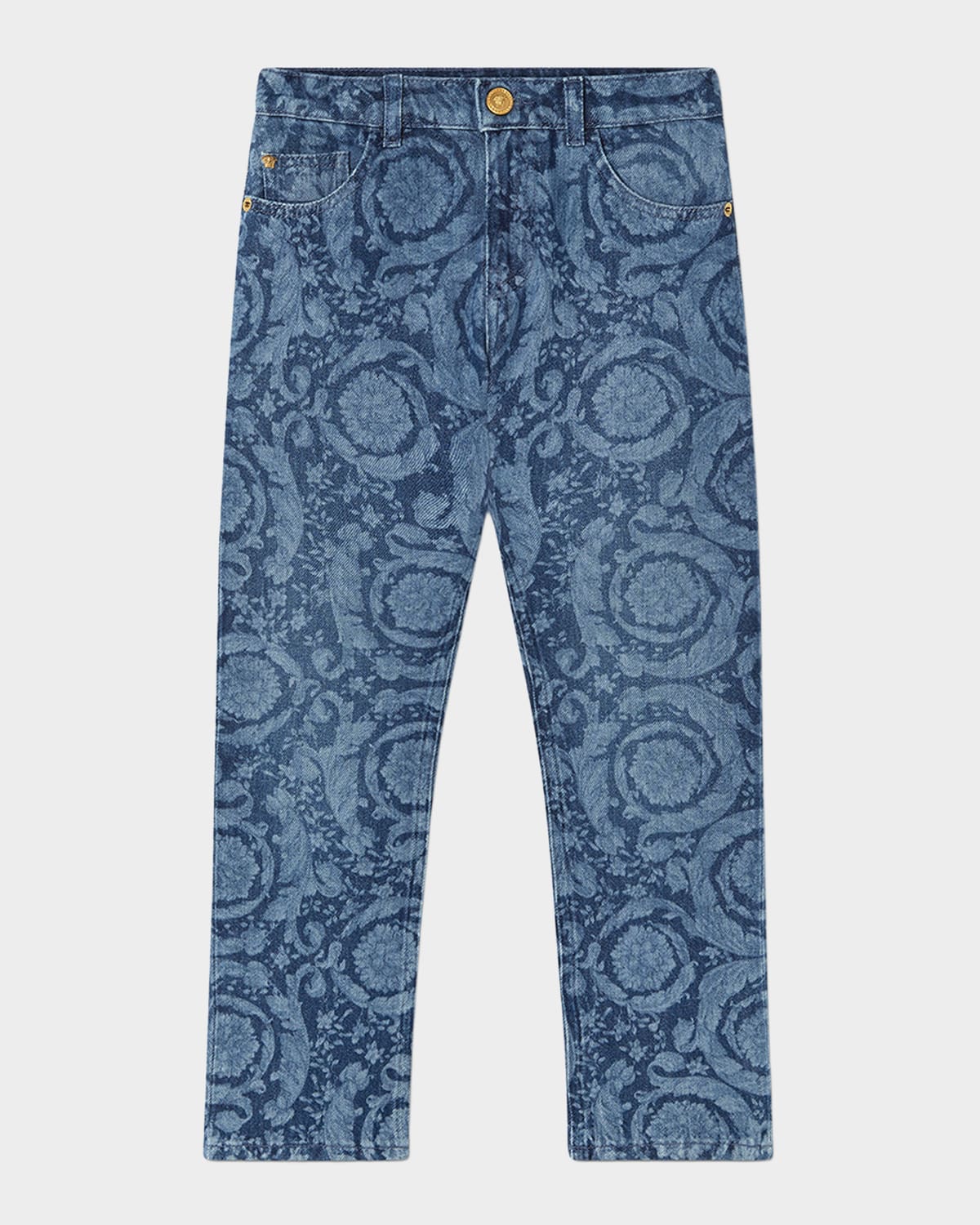 Versace Kid 's Lasered Barocco Denim Jeans, Size 6-14
