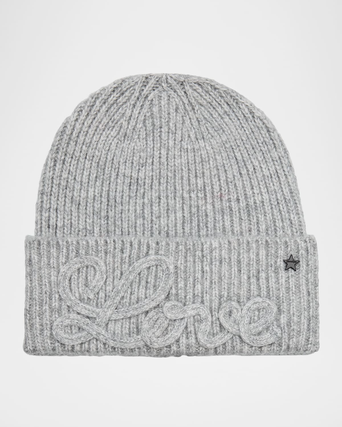 Jocelyn Love Embroidered Knit Beanie In Gray