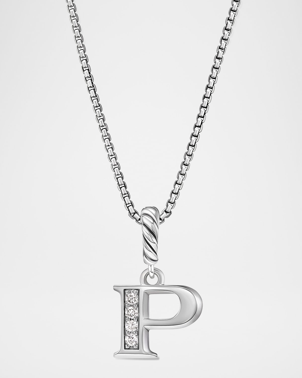 David Yurman Pave Initial Pendant Necklace with Diamonds in Silver