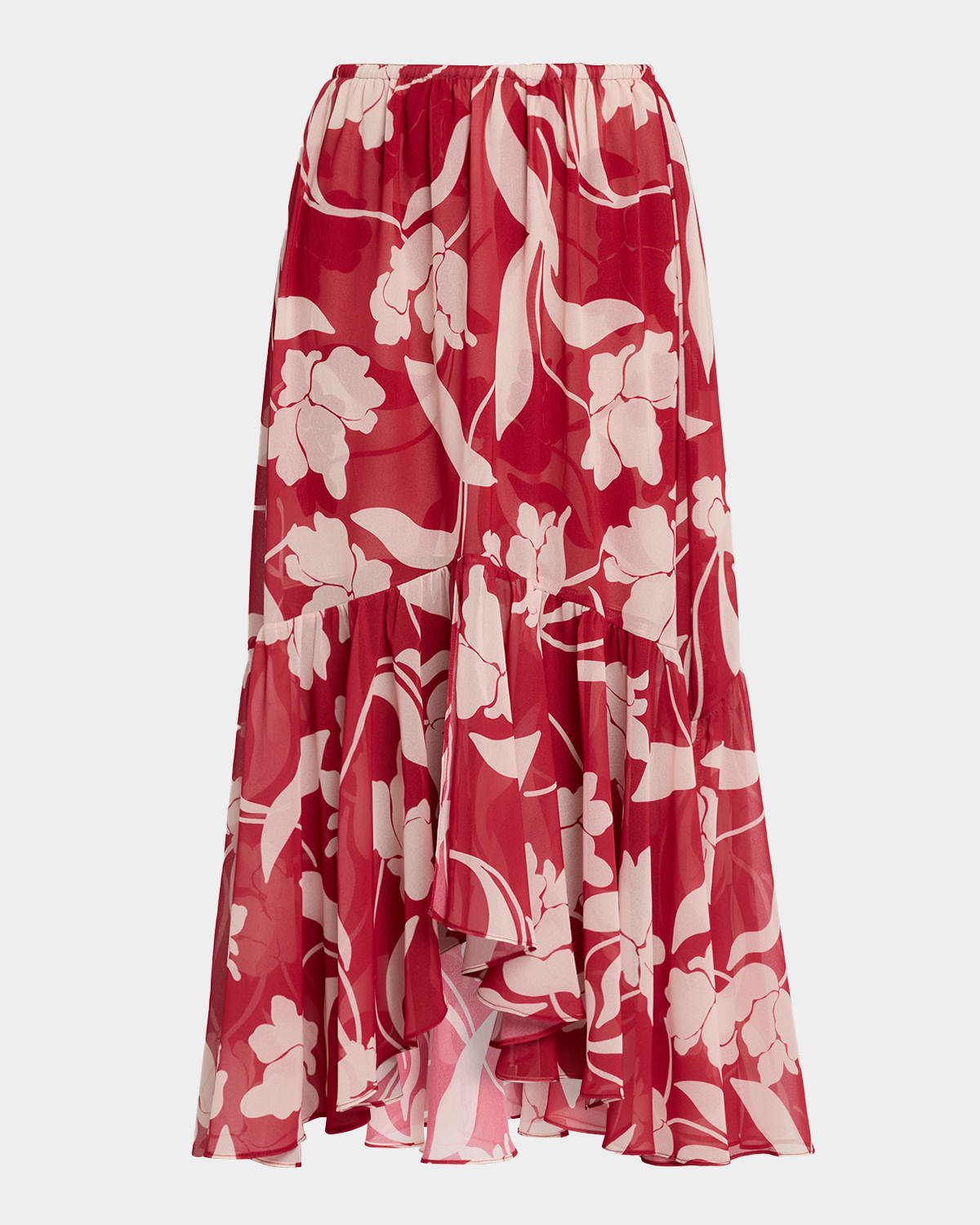 Misa Geena Cherry Flora Chiffon Midi Skirt In Red