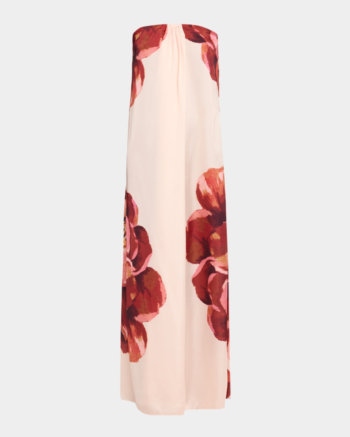 Misa Divina Strapless Floral Satin Maxi Dress In Pink