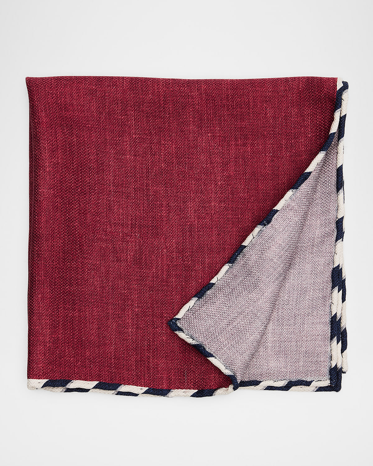 Brunello Cucinelli Men 's Double-Face Stripe-Trim Silk Pocket Square