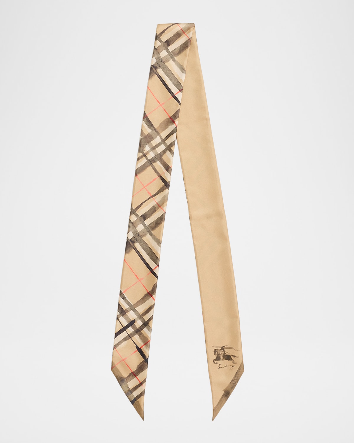 Burberry Skinny Watercolor Check Silk Scarf In Brown
