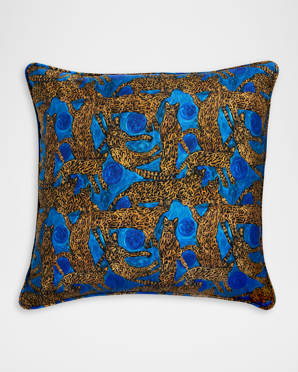 Hunt Slonem Ocelots & Blue Pearls Decorative Pillow, 22" Square