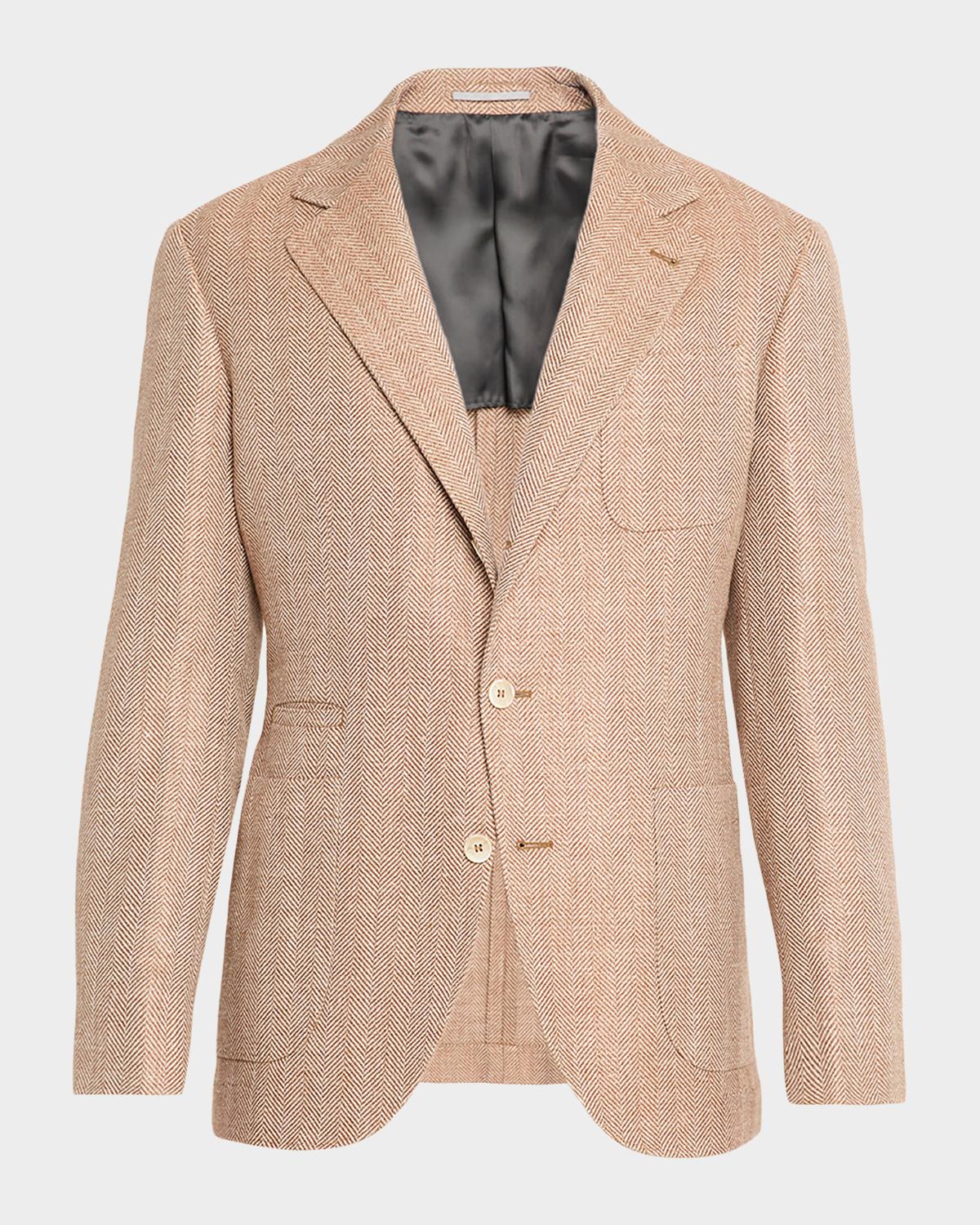 Men's Wool, Silk and Linen Herringbone Suit Jacket
