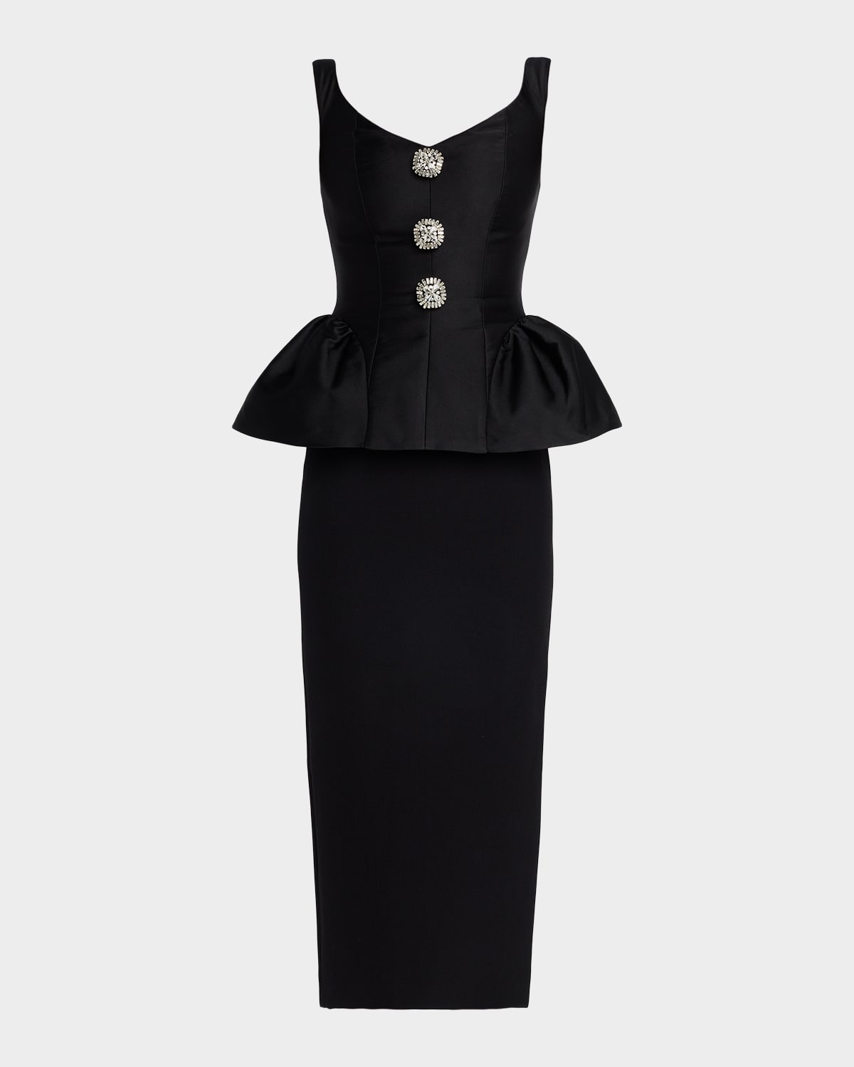 Roland Mouret Crystal Button-Front Sleeveless Peplum Midi Dress