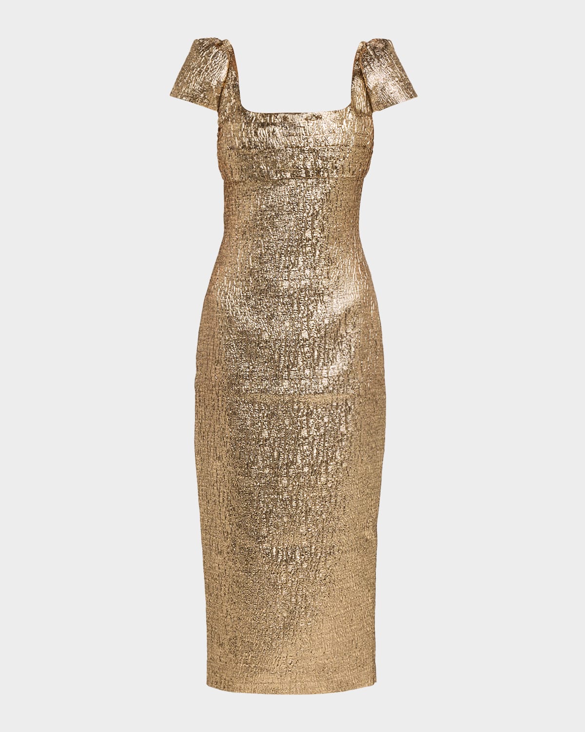 Roland Mouret Pleated Drape Metallic Midi Dress