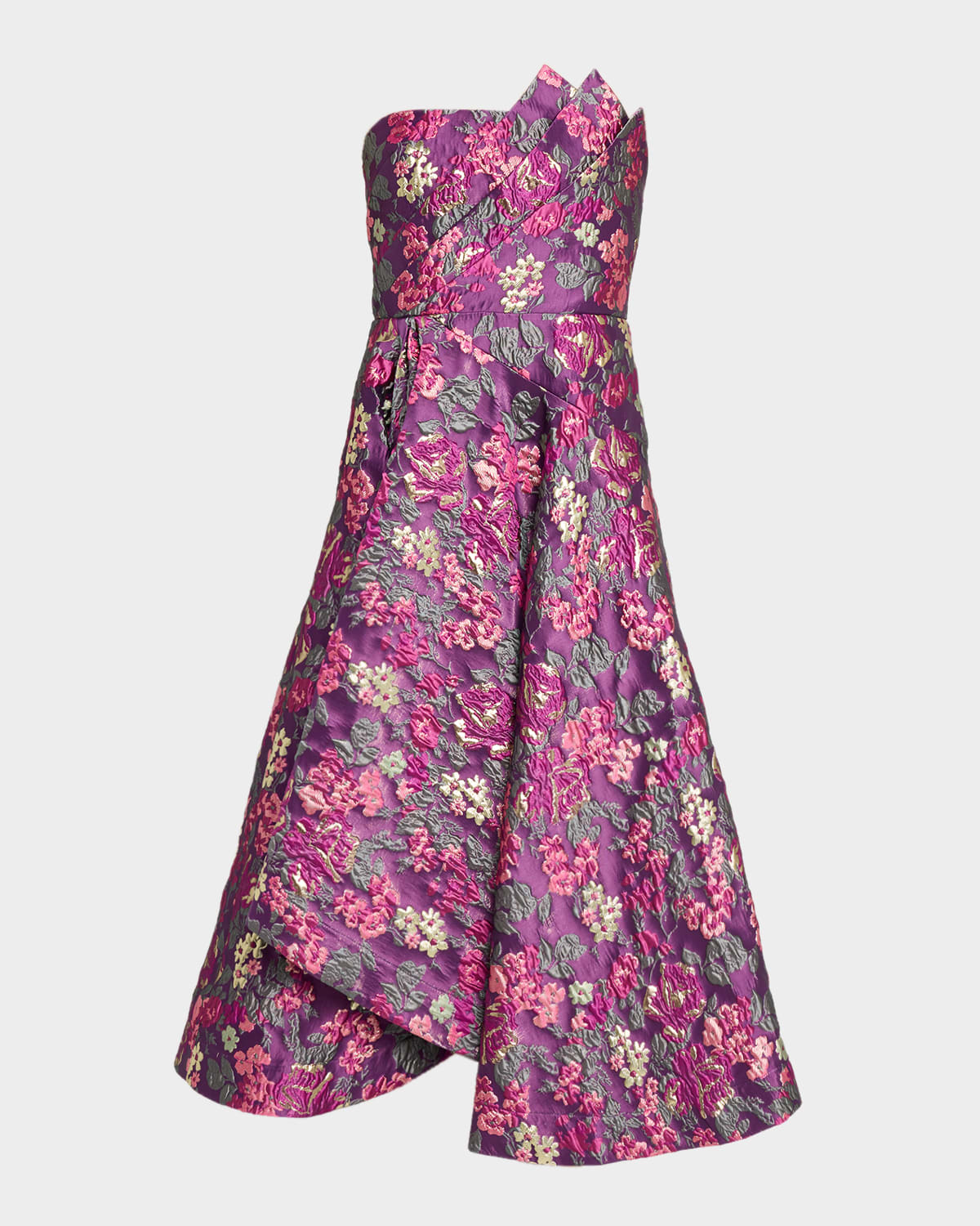 Theia Carolina Strapless Floral Jacquard Midi Dress