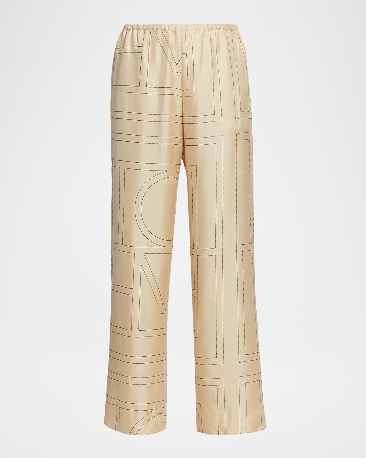 Toteme Monogram Silk Straight-Leg Ankle Pajama Pants