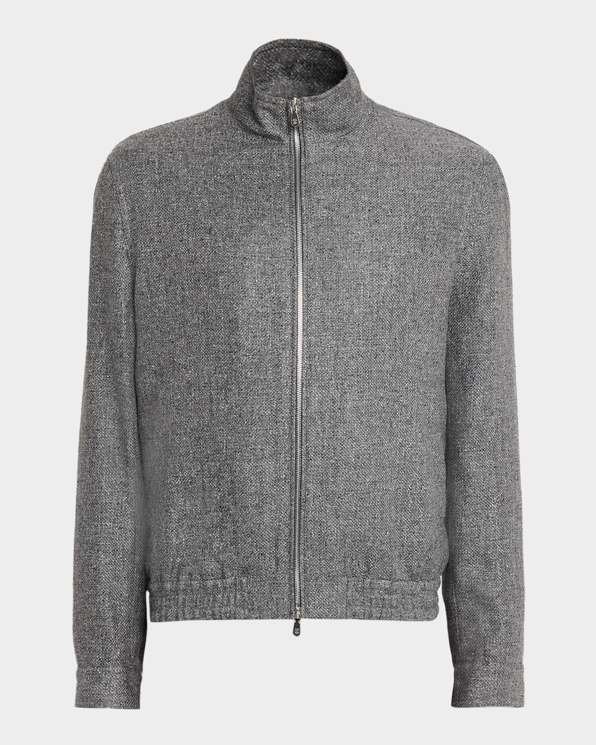 Men's Silk, Linen and Wool Hopsack Stand Collar Jacket