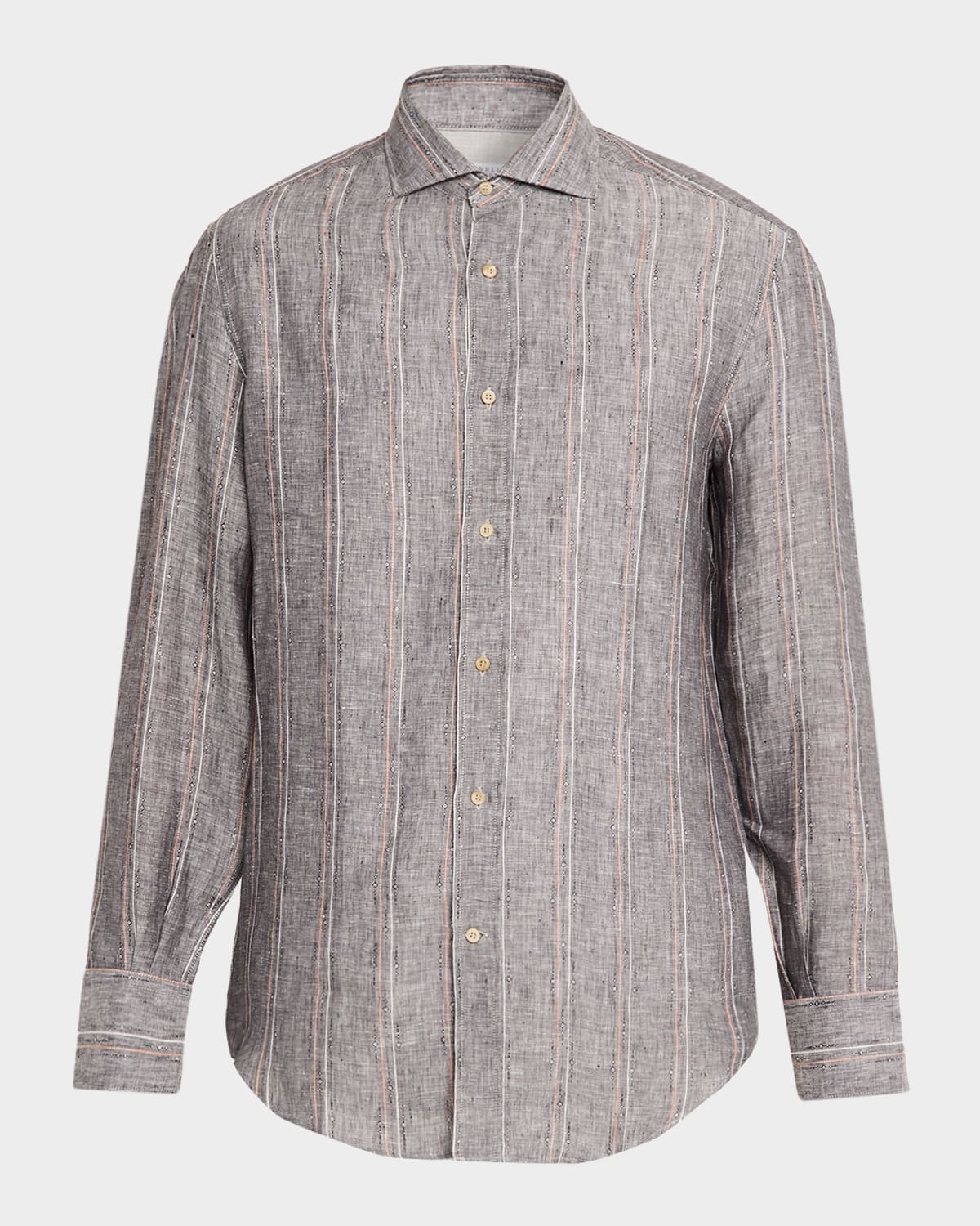 Brunello Cucinelli en 's Linen and Cotton Stripe Button-Down Shirt