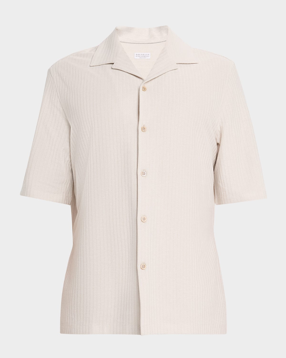 Brunello Cucinelli en 's Cotton and Silk Textured Stripe Camp Shirt