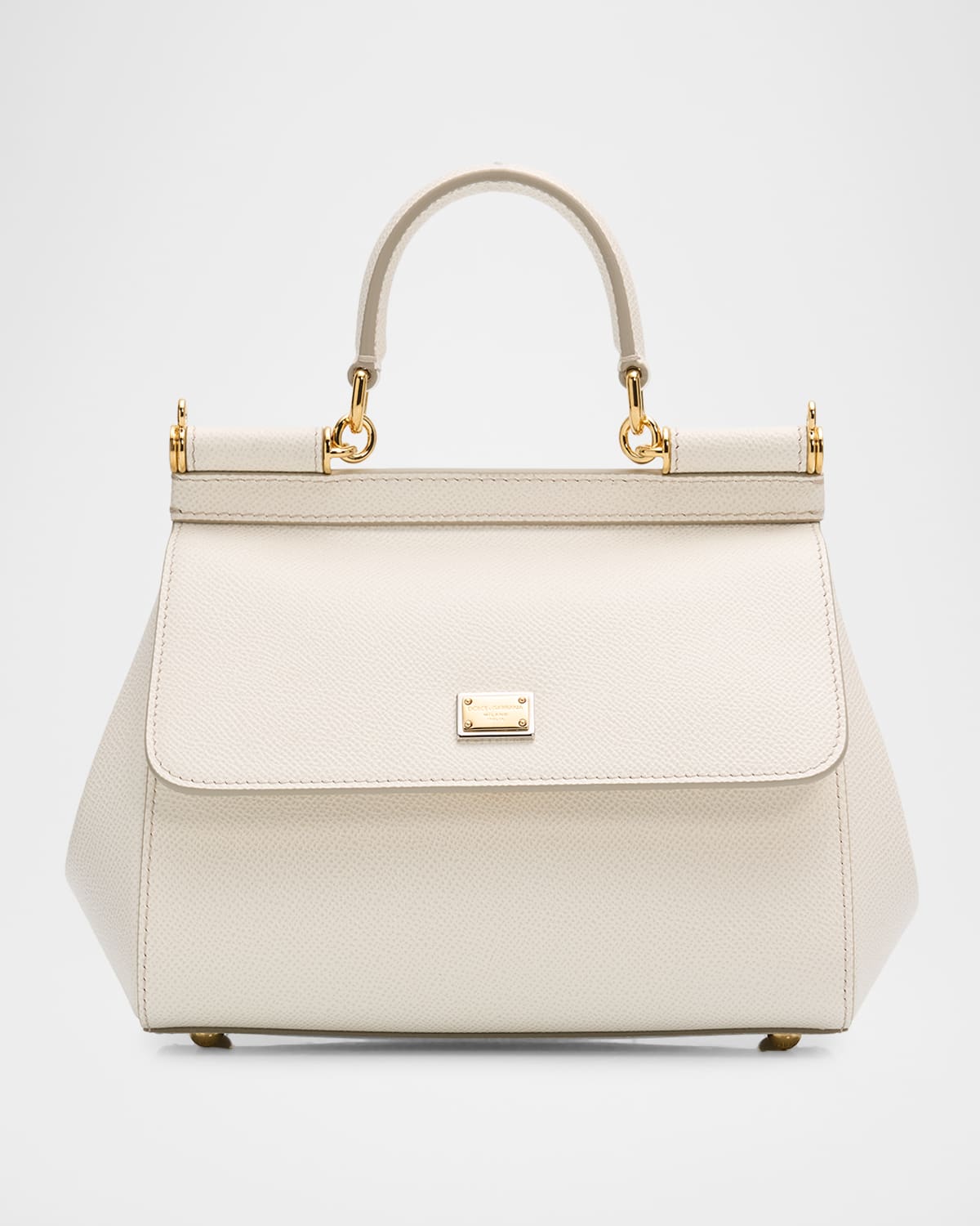 Dolce & Gabbana Sicily Grain Leather Top-handle Bag In White