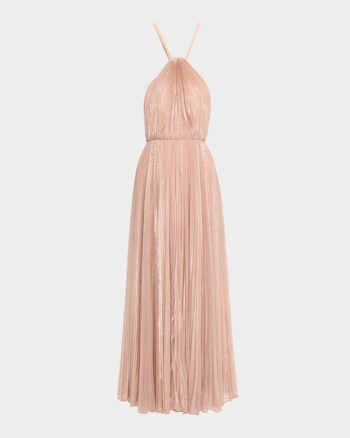 Halston Marisol Pleated Shimmer Halter Gown