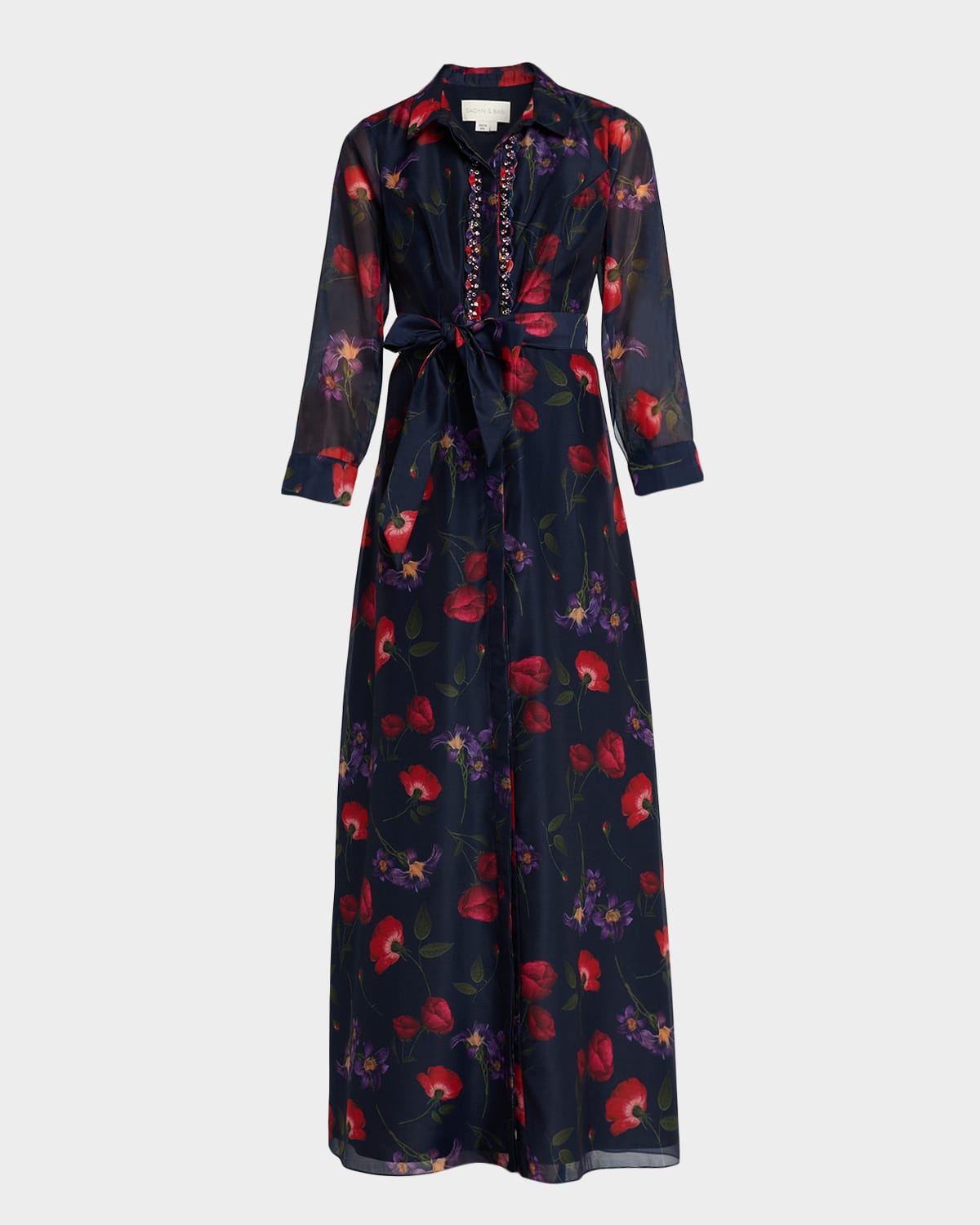Sachin & Babi Addison Floral-Print Chiffon Shirt Gown