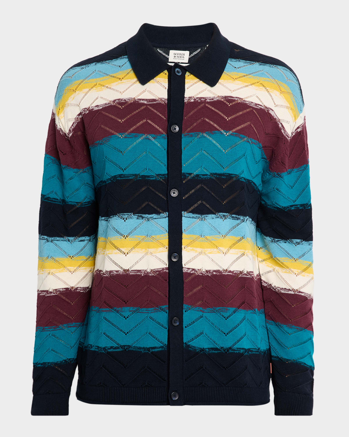 Scotch & Soda Men 's Stripe Open Structure Cotton Knit Cardigan