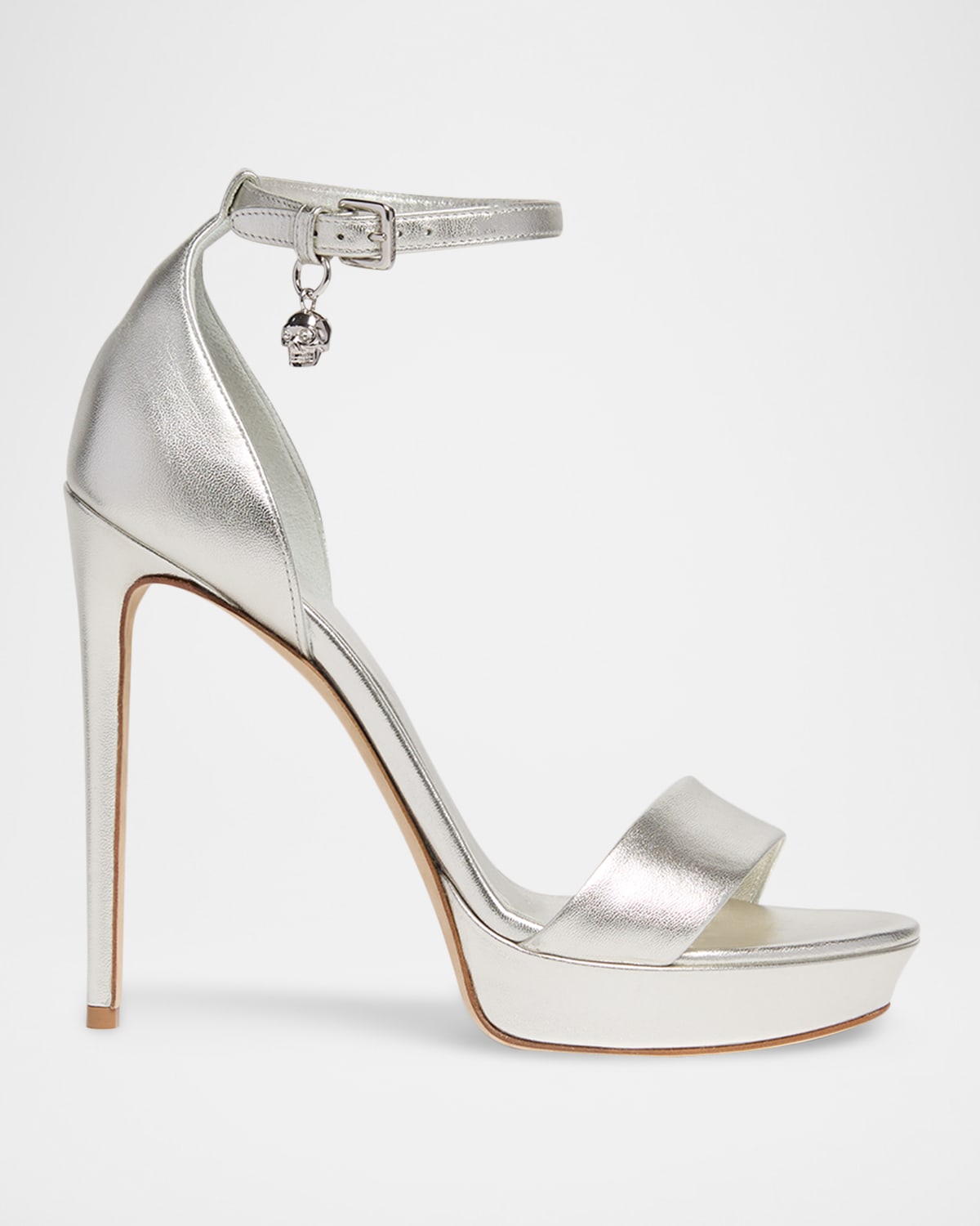 Alexander Mcqueen 125mm Metallic Leather Platform Sandals In Silver