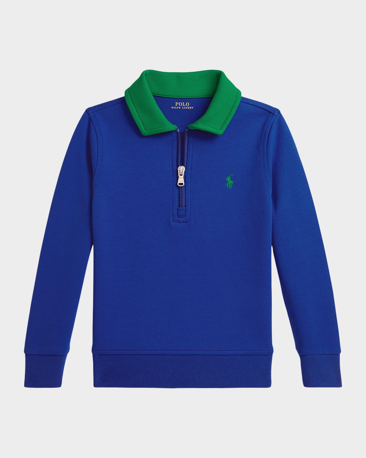 Ralph Lauren Boy's Double-knit Collared Sweatshirt In Blue