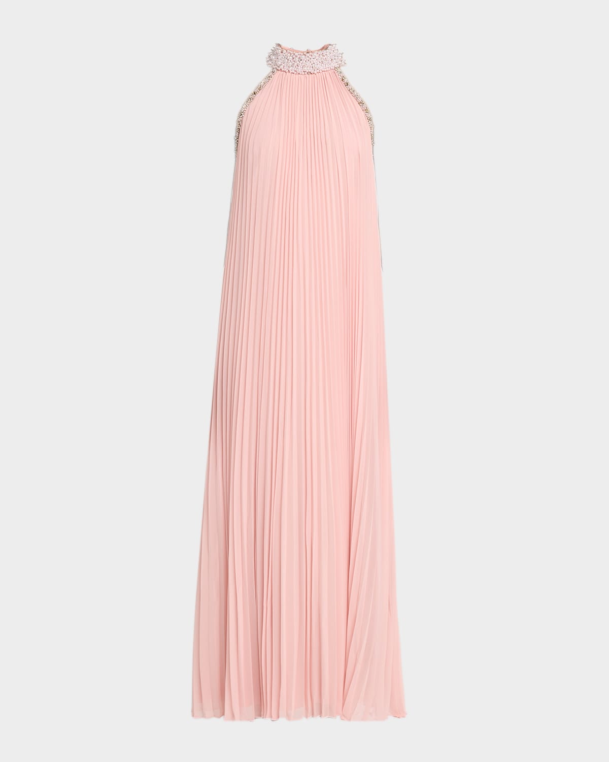 Ungaro Monroe Bead-Trim Pleated Halter Gown