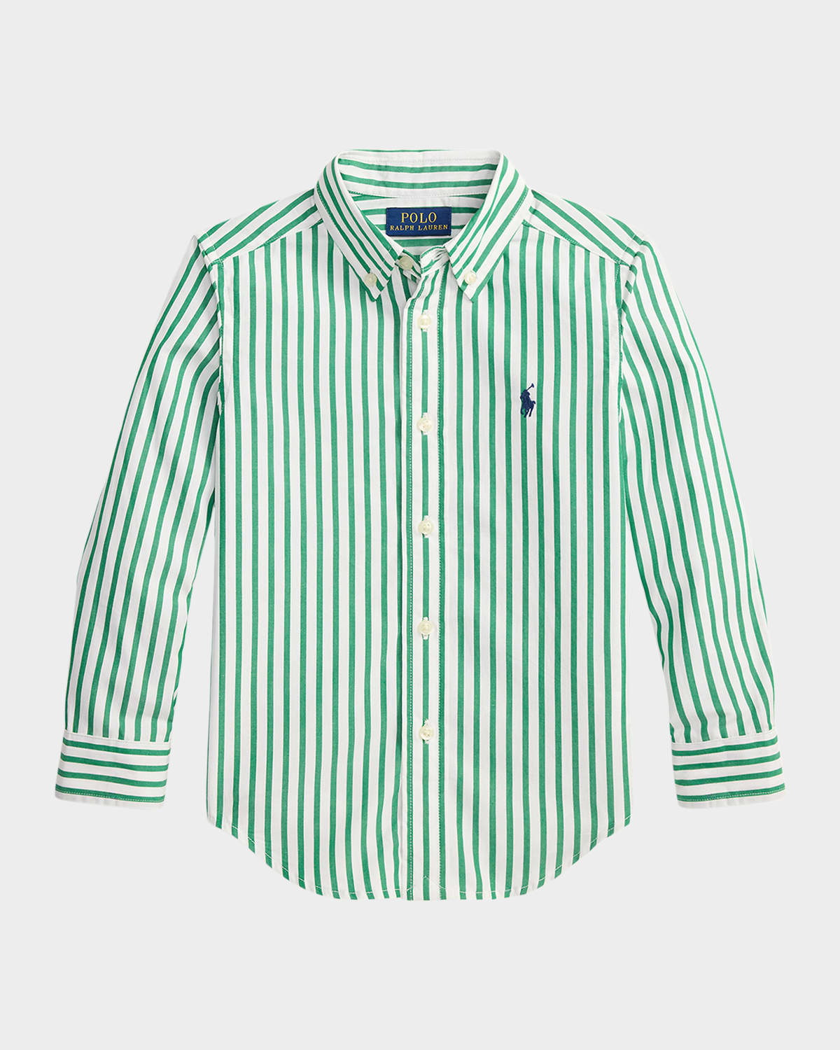 Ralph Lauren Boy's Striped Cotton Poplin Shirt In Green