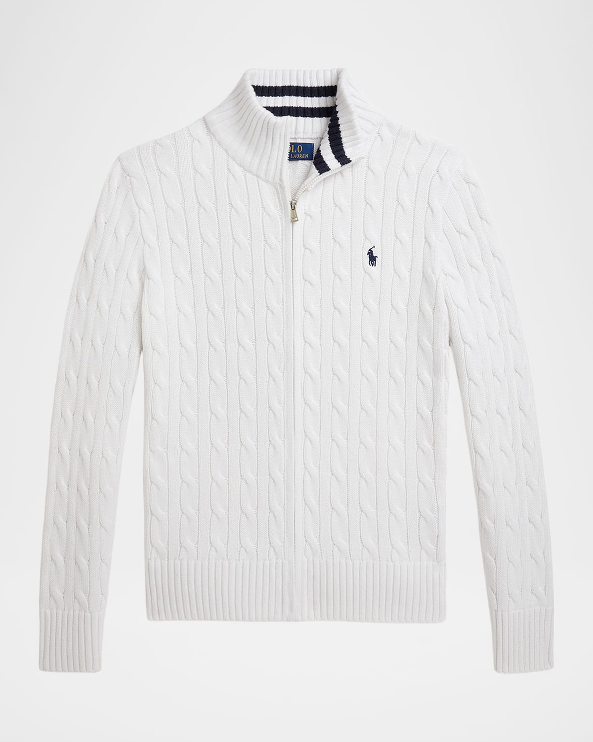 Ralph Lauren Boy's Cable-knit Cotton Full-zip Sweater In White