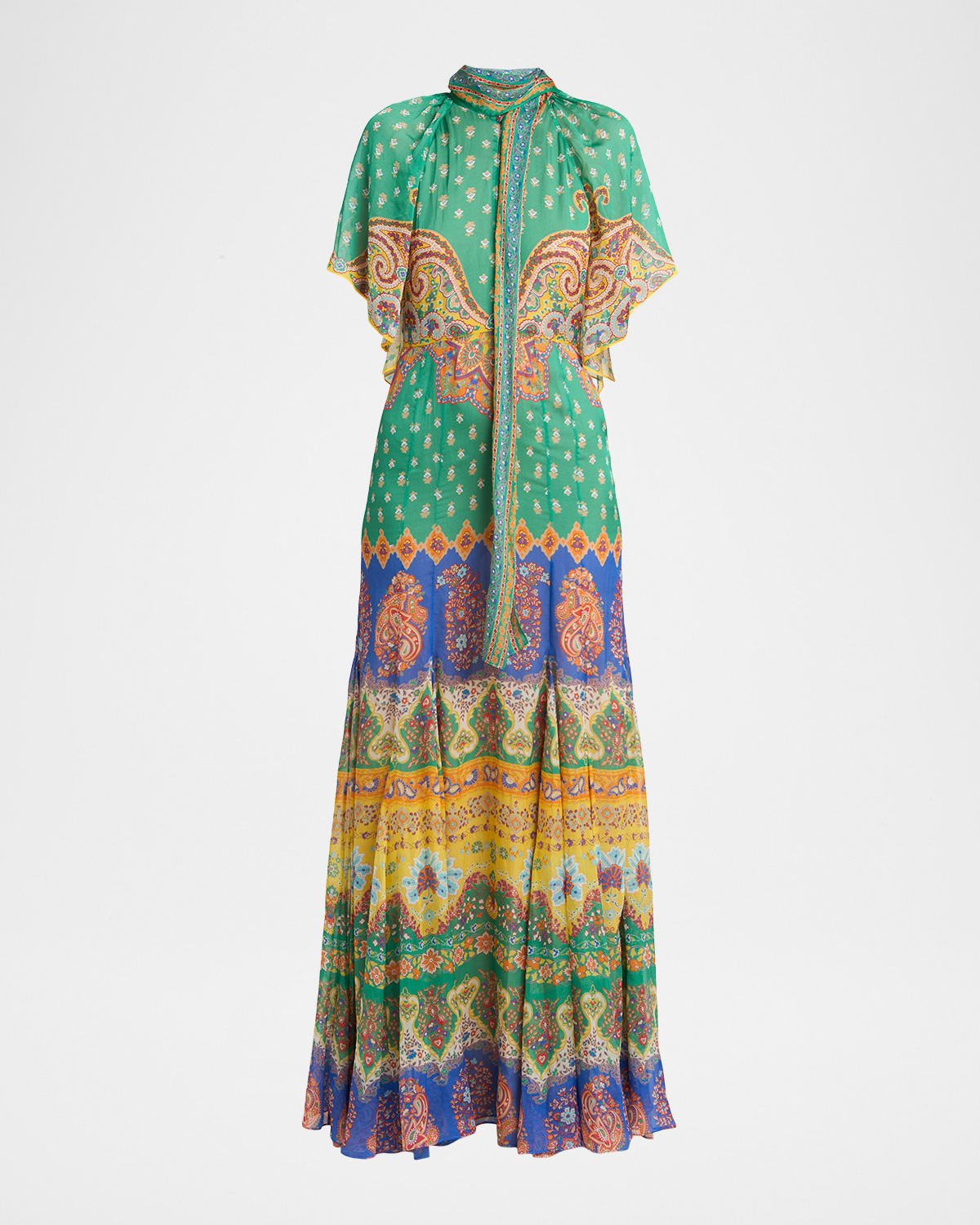 Etro Neck-Tie Paisley Maxi Dress