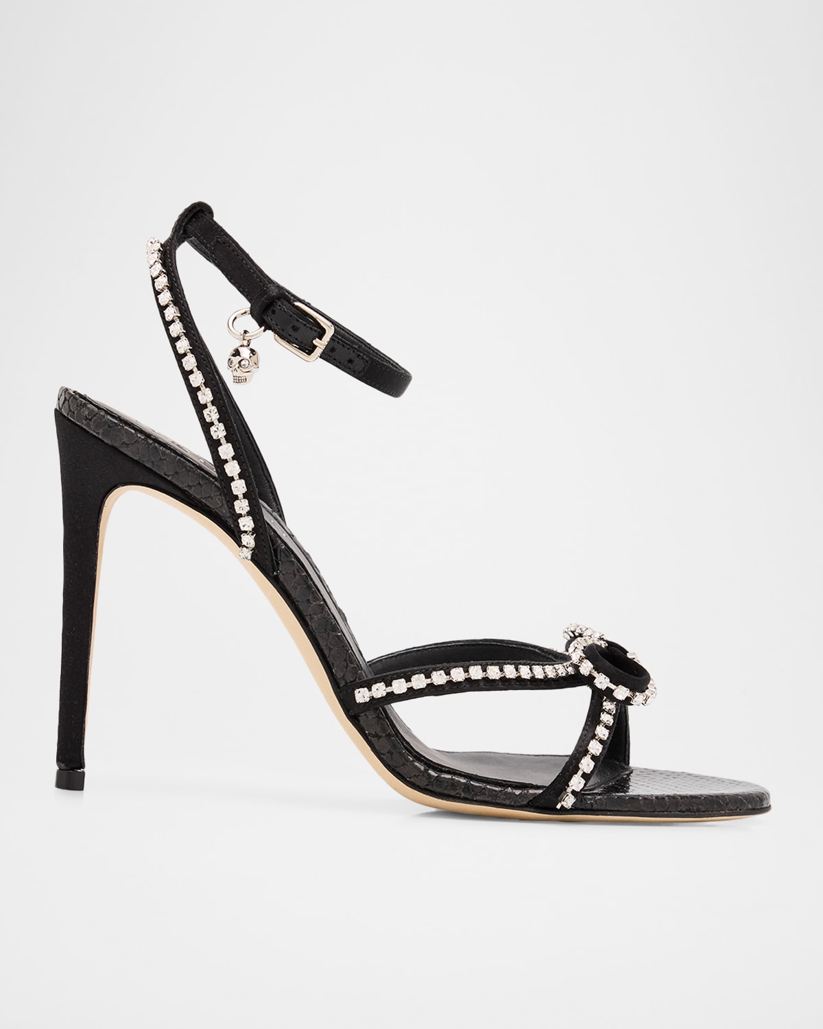 McQueen 115mm Crystal Bow Satin Sandals