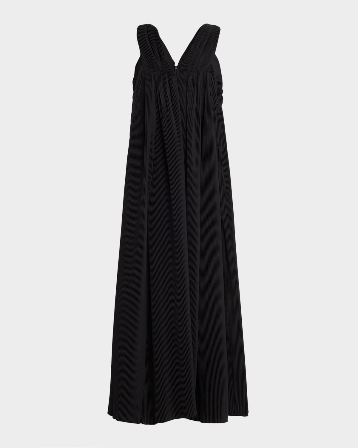Co Crinkle Pleated V-neck Sleeveless Midi Dress In Black