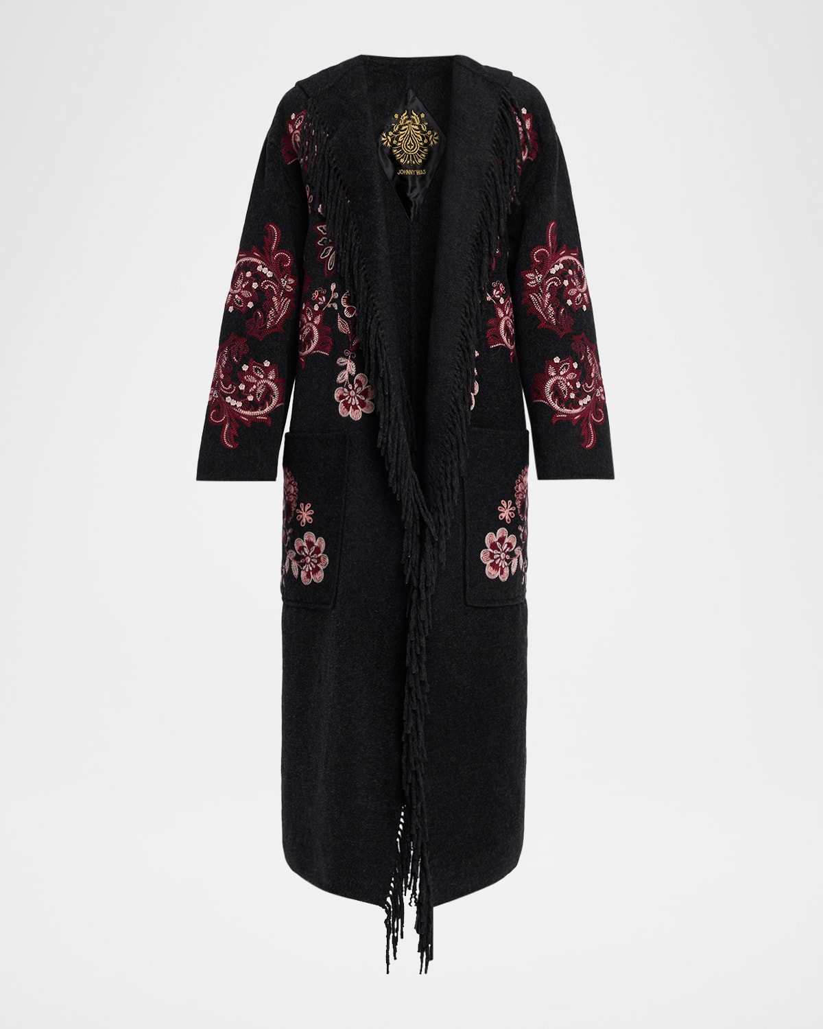 Johnny Was Chelli Fringed Floral-Embroidered Coat