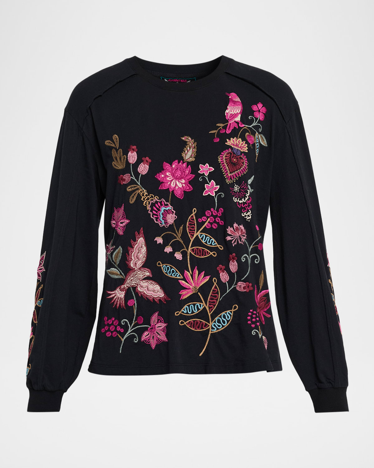 Johnny Was Floral-Embroidered Cotton T-Shirt