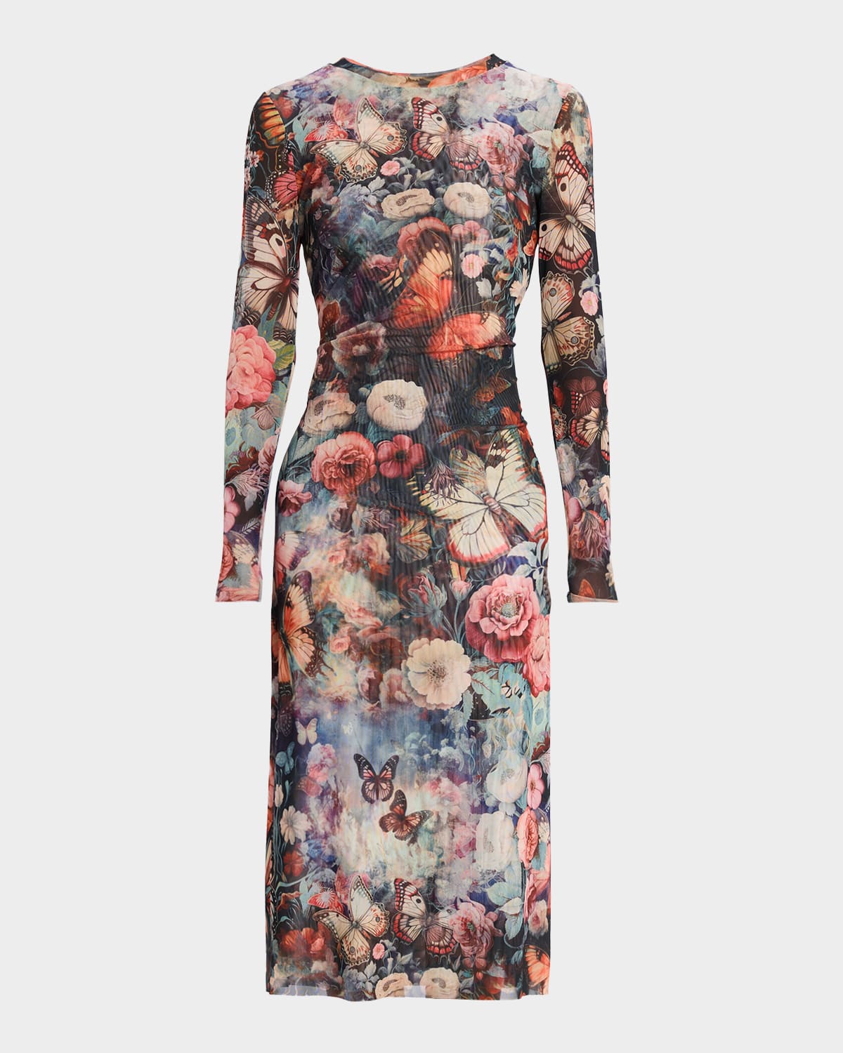 Johnny Was Floral & Butterfly-Print Mesh Midi Dress