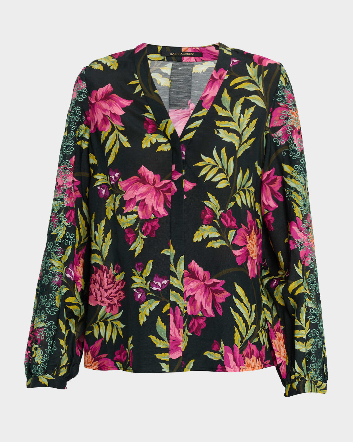 Johnny Was Floral-Print Mesh Top