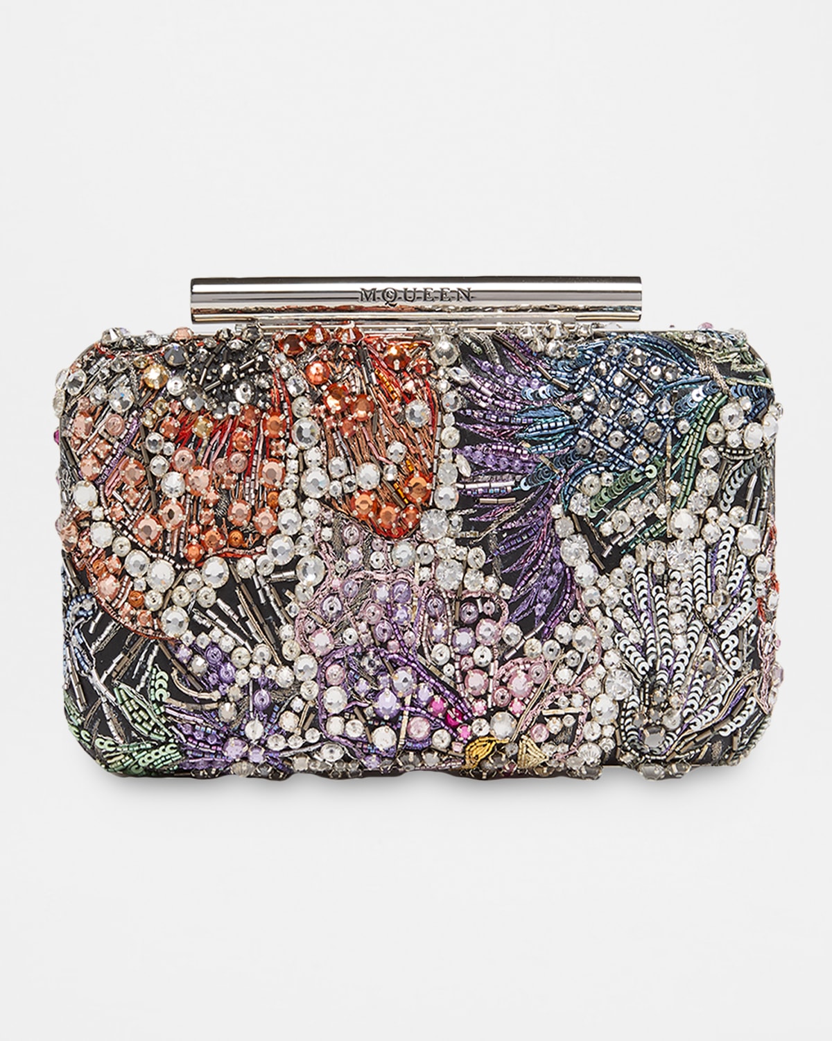 Alexander Mcqueen Bead & Crystal T-bar Clutch Bag In Multi