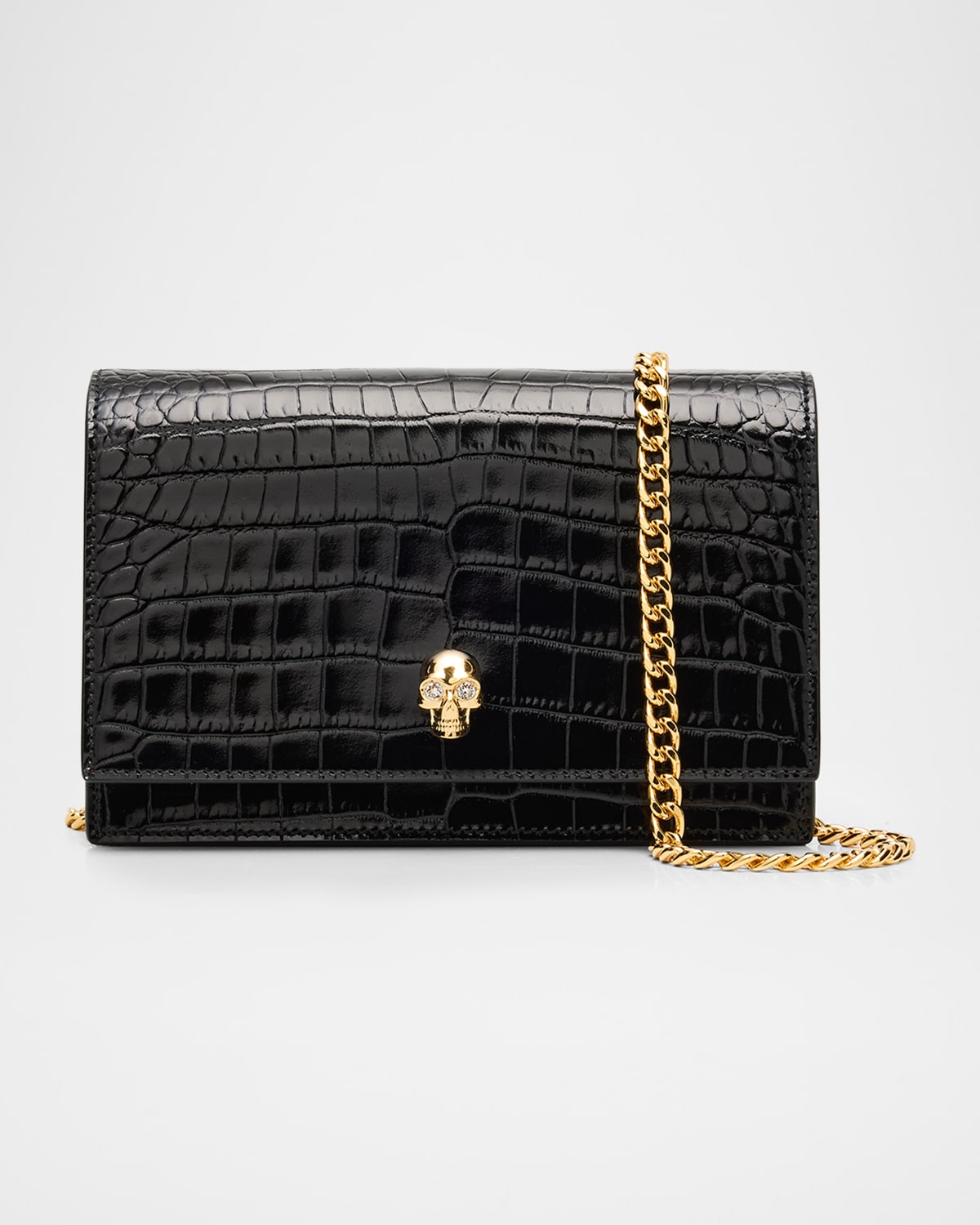 McQueen Small Skull Croc-Embossed Leather Clutch Bag
