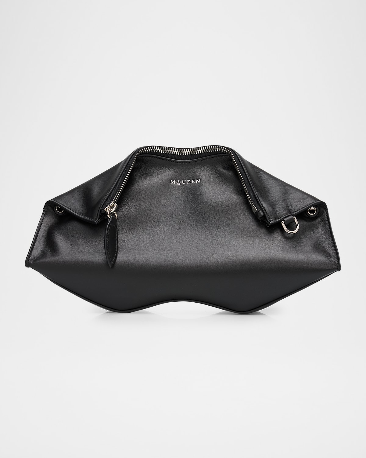 McQueen Manta Sculptural Smooth Leather Clutch Bag