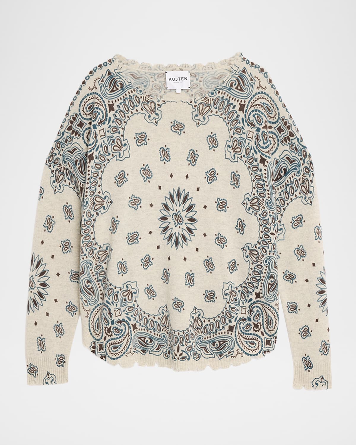 Kujten Mela Distressed Western-print Cashmere Sweater In Neutral