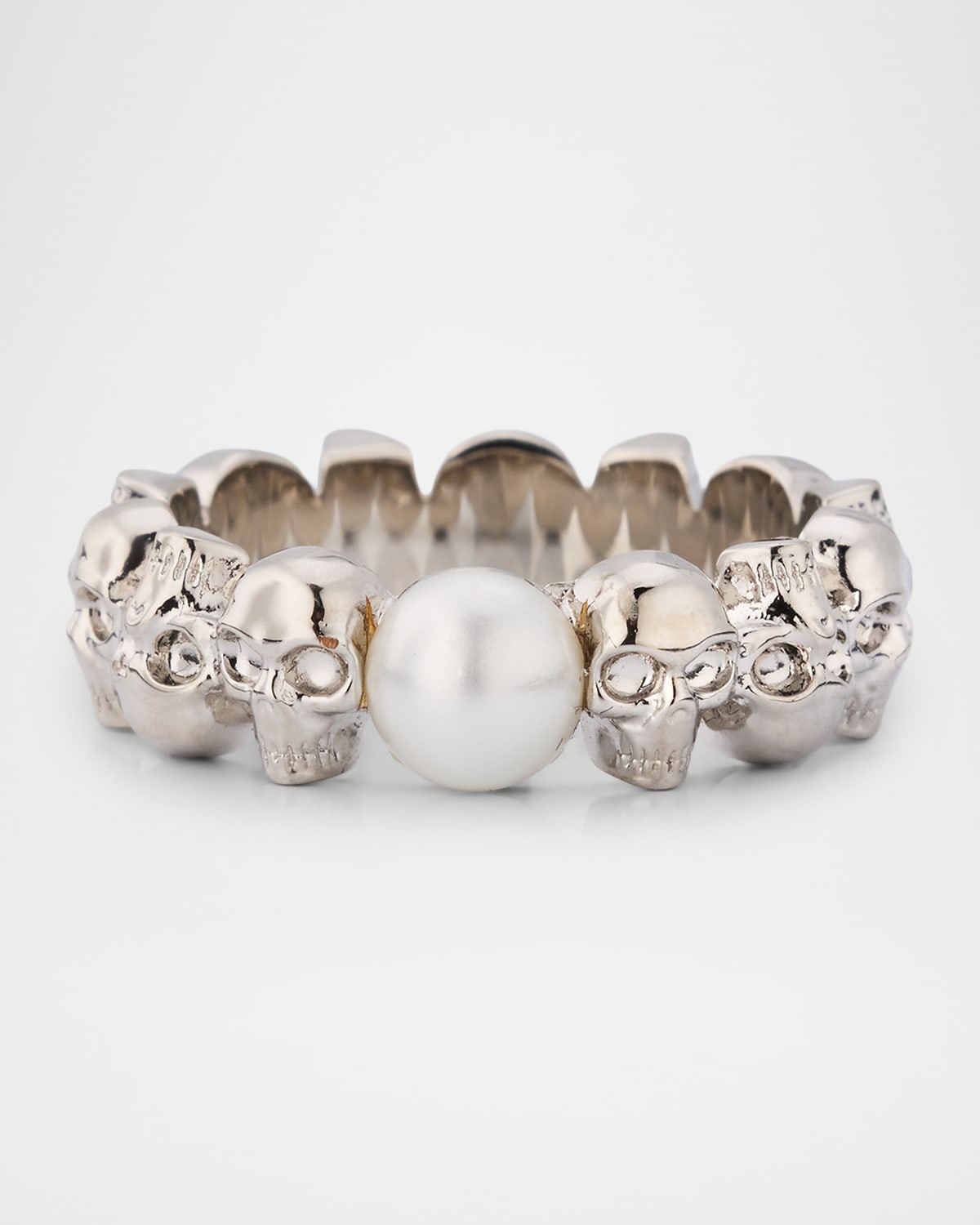McQueen Men 's Skull and Faux Pearl Ring