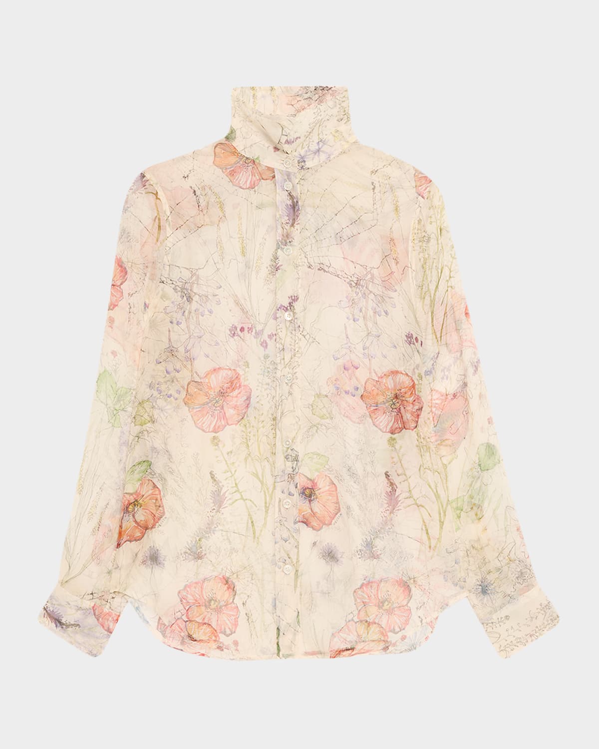 Alexander Mcqueen Floral-print Silk Organza Collared Blouse In Multi