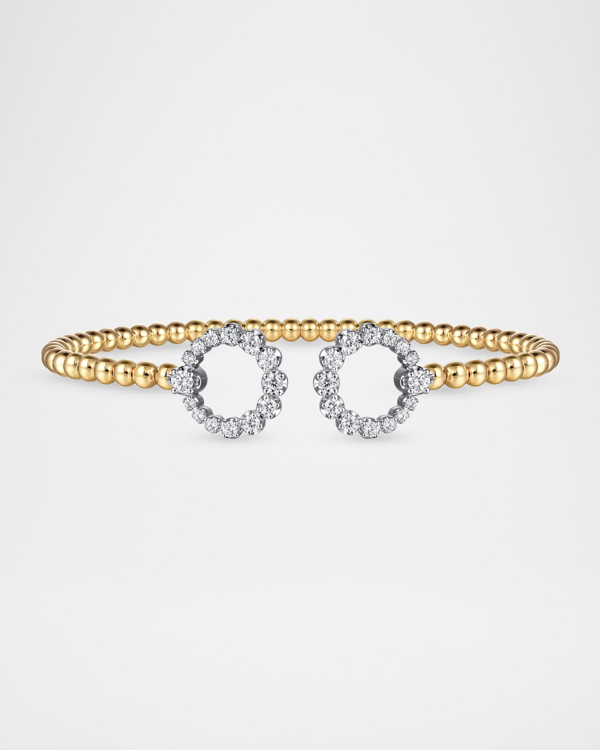 Gabriel & Co 14K Yellow Gold Bujukan and Diamond Circle Open Bangle Bracelet