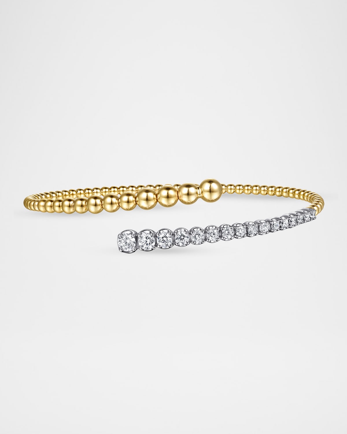 Gabriel & Co 14K White and Yellow Gold Bujukan and Graduating Diamond Bypass Bangle Bracelet