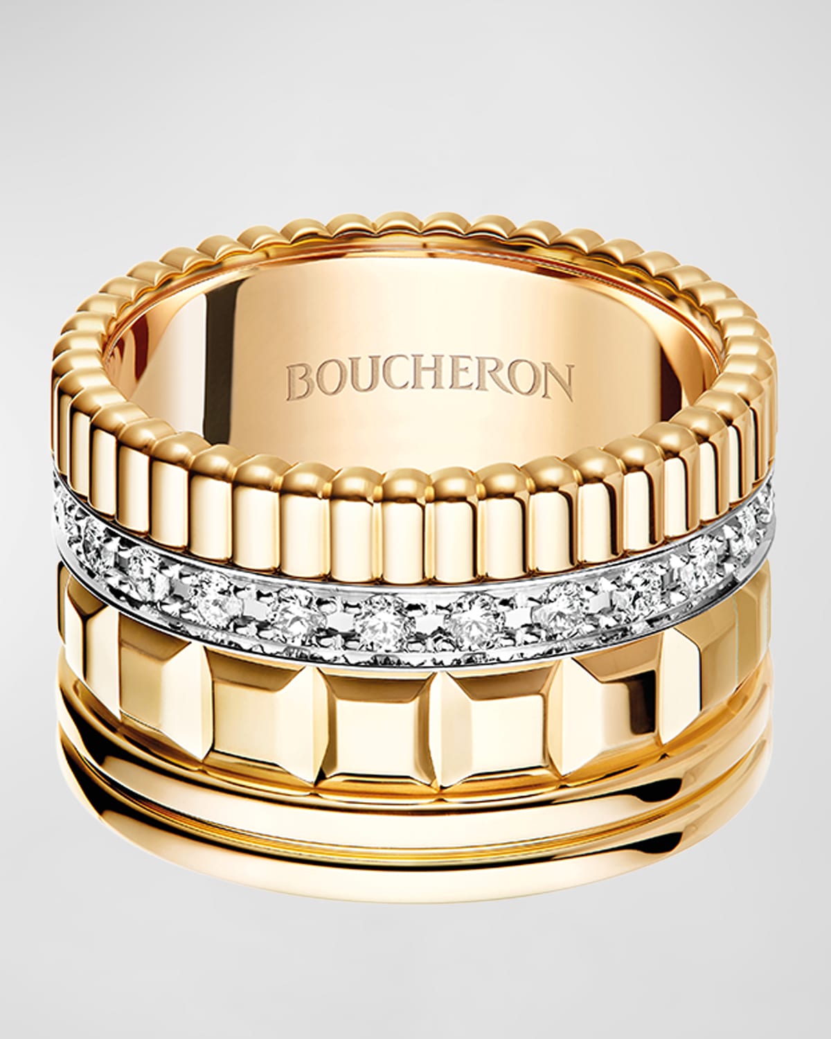 Quatre Yellow Gold Ring with Diamonds, Size 55