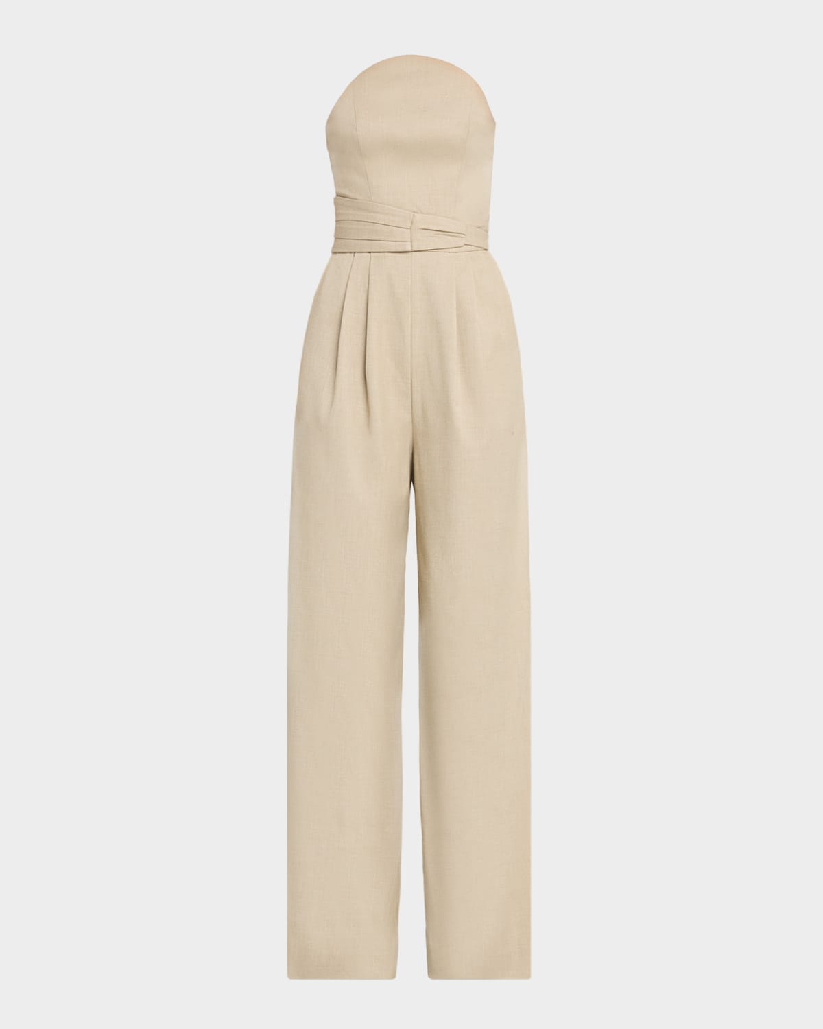 Et Ochs Crosby Strapless Pleated Suiting Jumpsuit In Brown