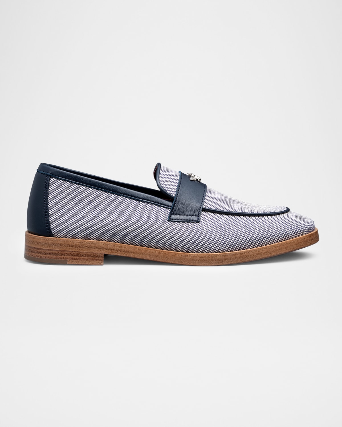 Bougeotte Lofty Flaneur Leather And Cotton Penny Loafers In Blue
