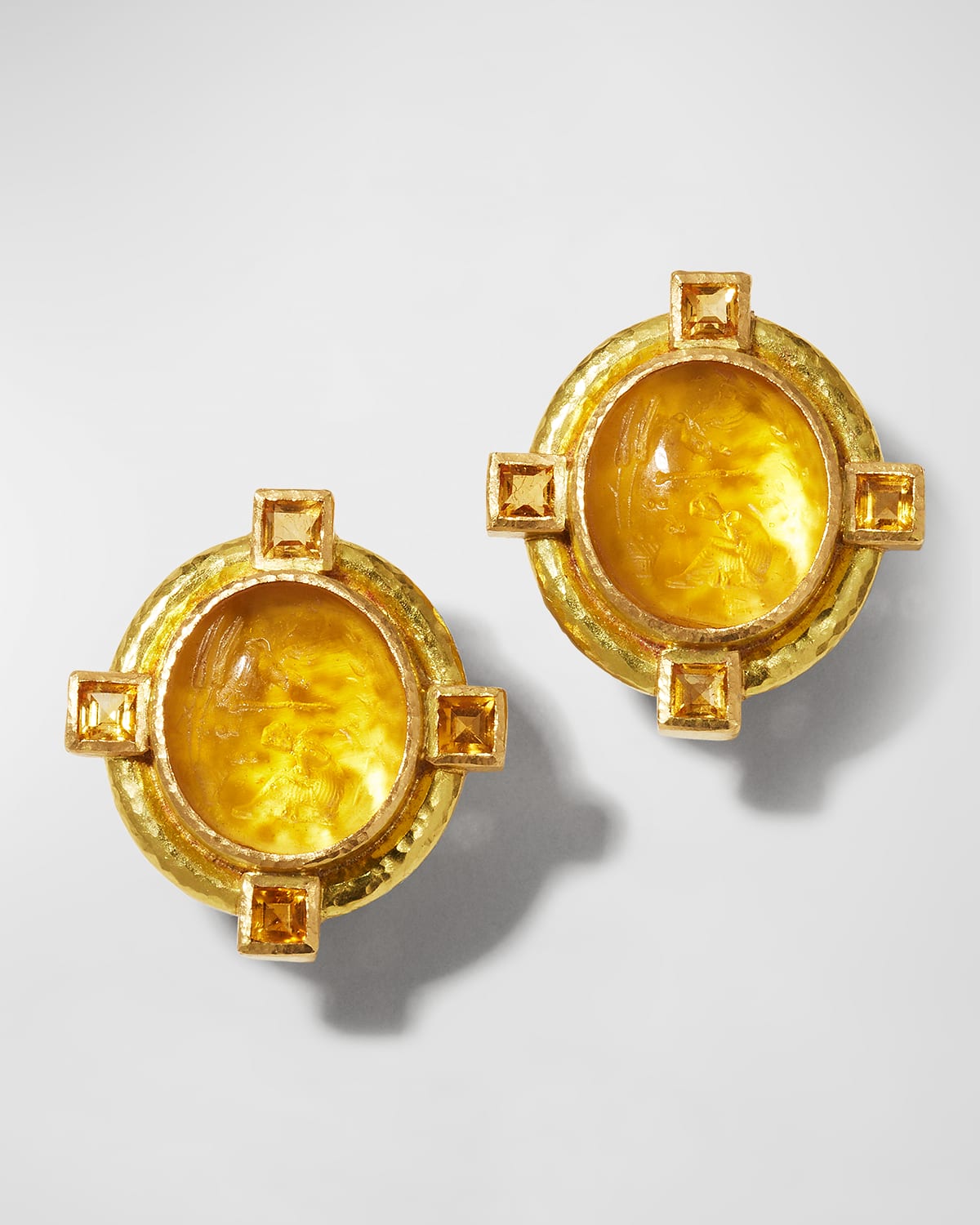19K Yellow Gold Cabochon Boy and Bird Earrings