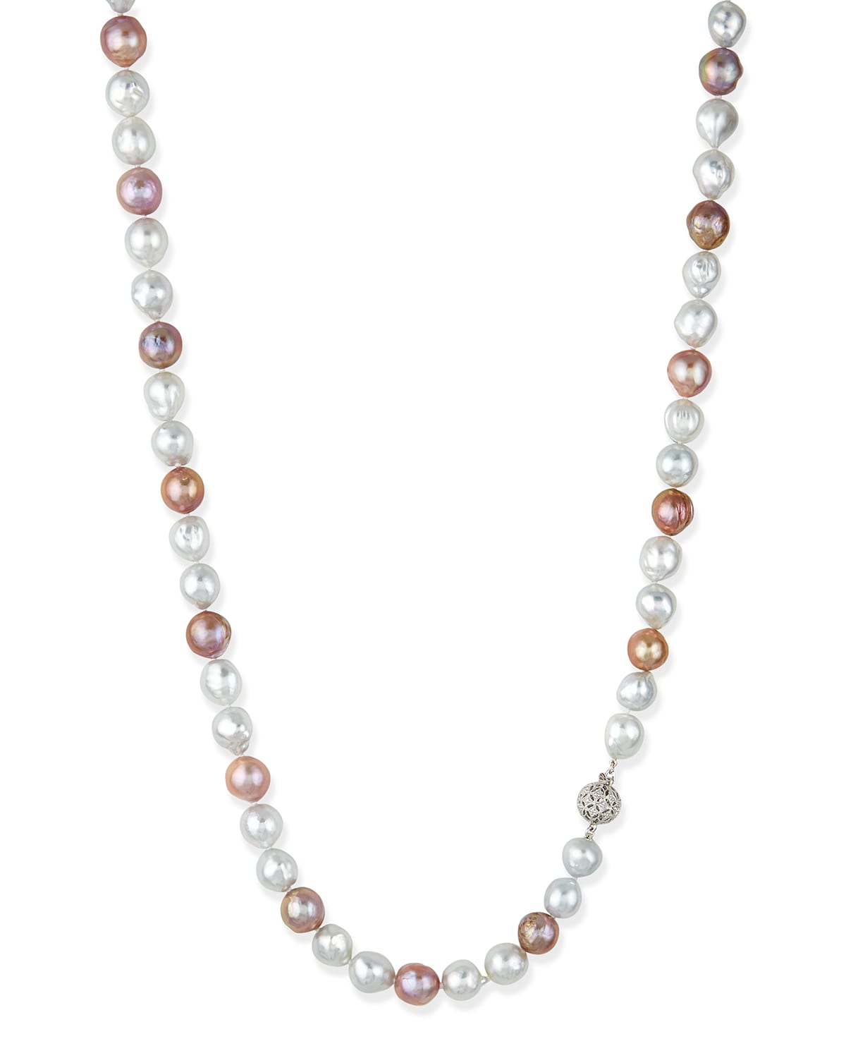 Belpearl Pink & White Opera Pearl Necklace with Diamond Clasp