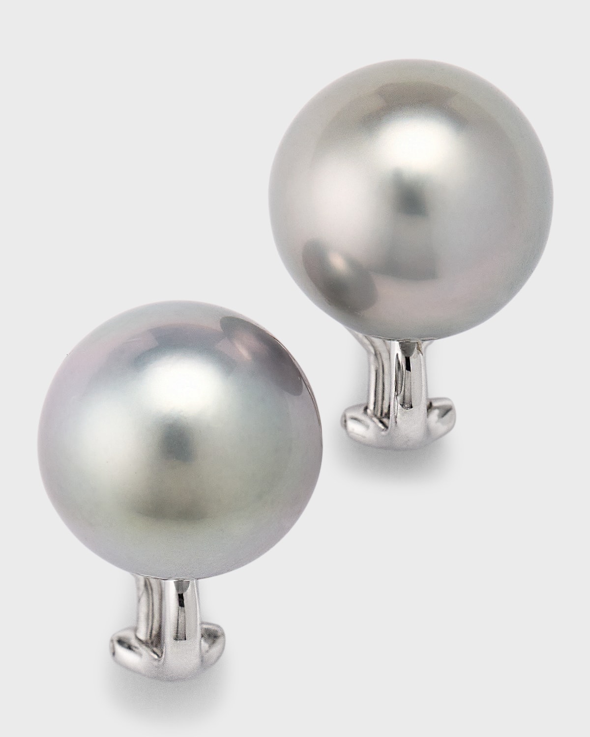 Belpearl 18k White Gold Gray Tahitian Pearl Stud Earrings In Metallic
