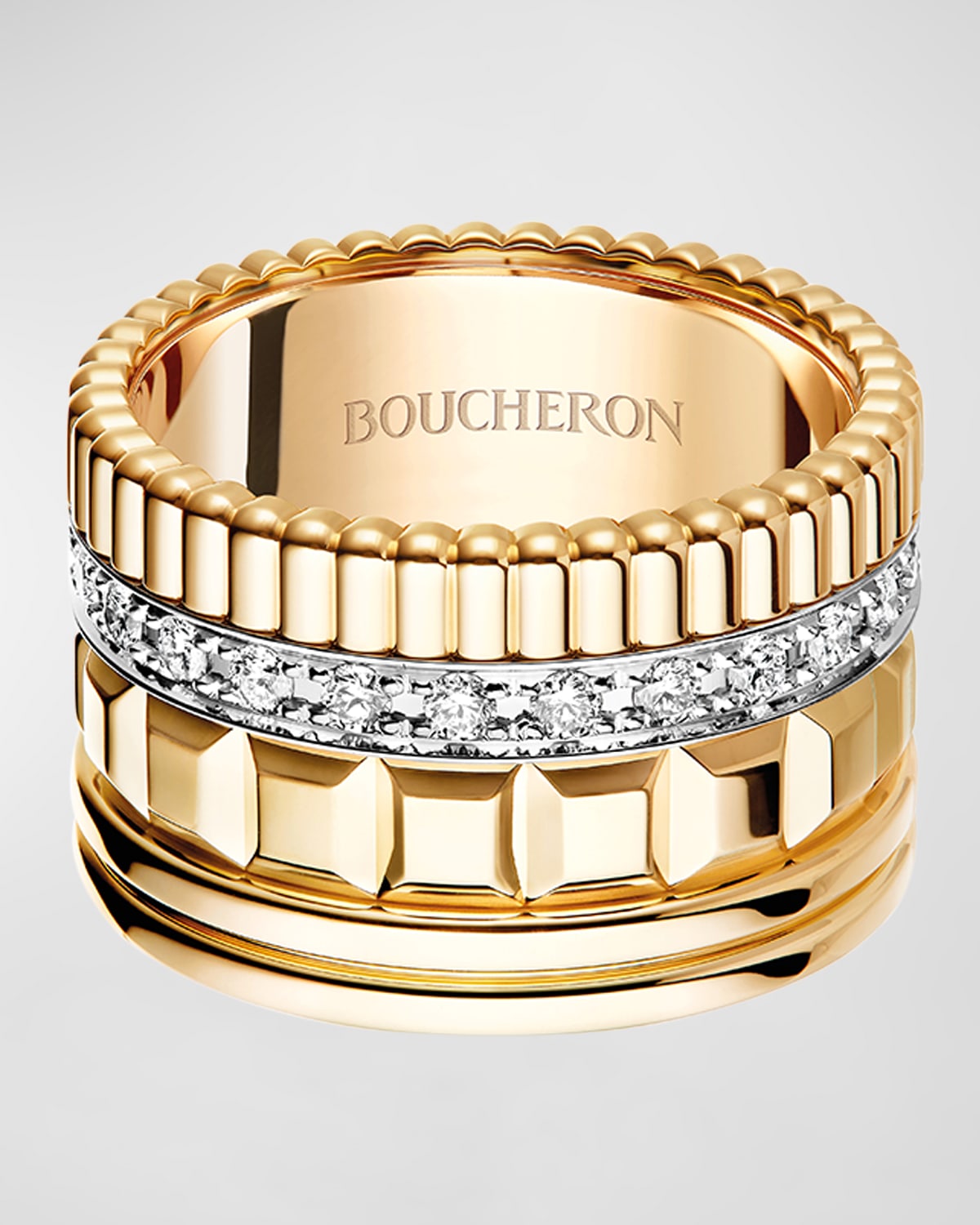 Boucheron Quatre 18K Yellow Gold Ring with Diamonds, Size 54